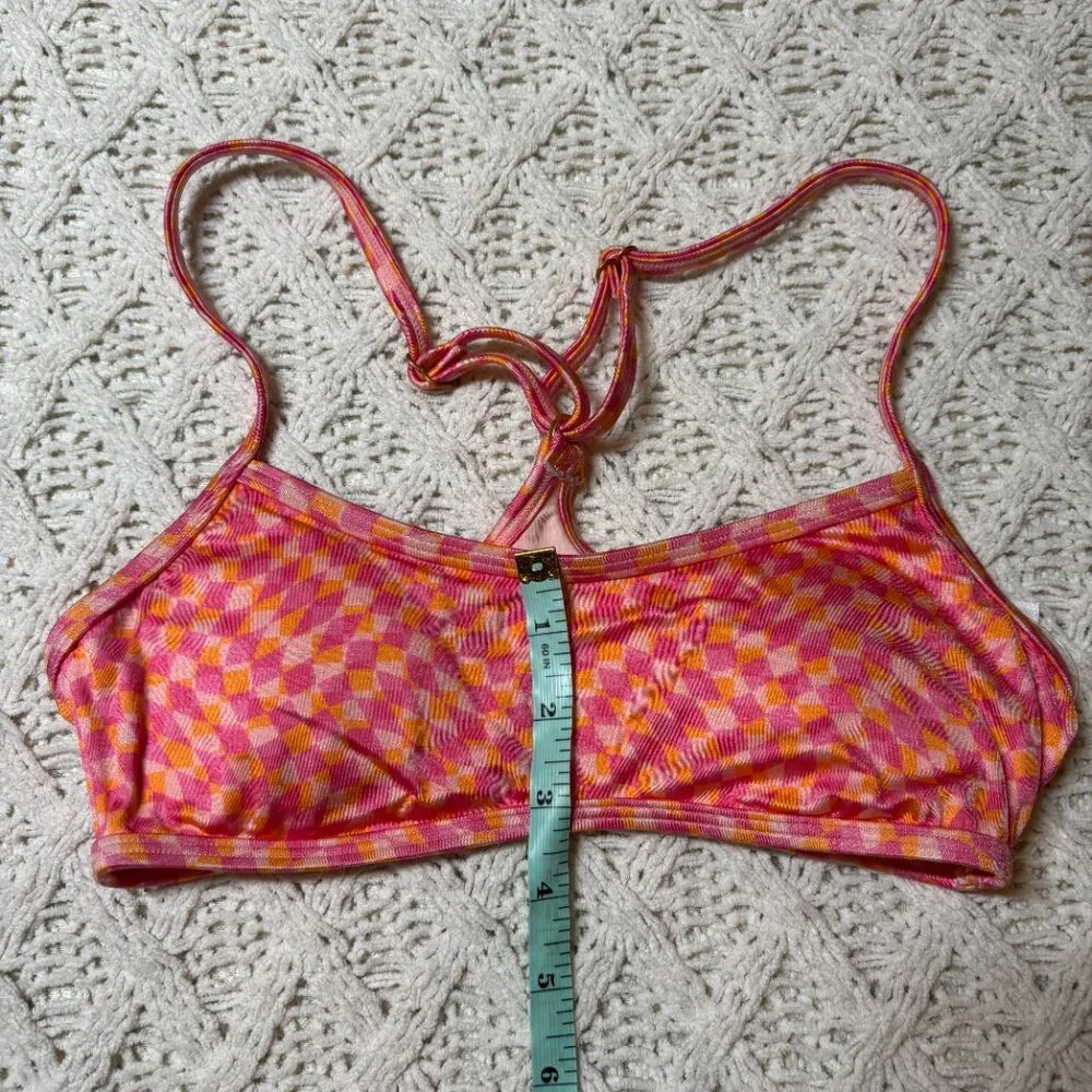 L*Space Checkered Sports Bralette Bikini Top – Pink/Orange‎ Women’s XS - NWOT